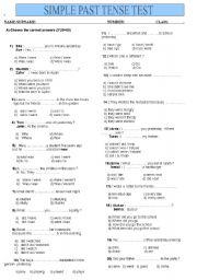English Worksheet: SIMPLE PAST TENSE TEST
