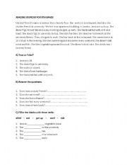 English Worksheet: reading exercise for beginners