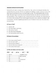 English worksheet: reading exercise for beginners