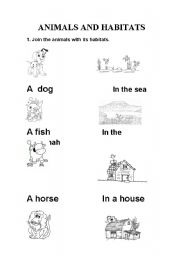 English worksheet: Animals and habitats