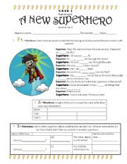 English Worksheet:  a new superhero