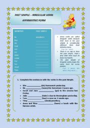 English Worksheet: Past Simple Irregular verbs - Affirmative