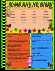 English Worksheet: SOME, ANY, NO, EVERY
