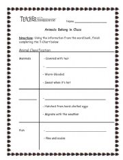 English worksheet: Animals Belong in Class