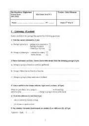 English Worksheet: Mid Term one test for first year (with tape script)