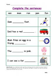 English Worksheet: CVC Fill In The Blanks