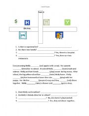 English Worksheet: there is/are and simple present exam