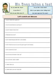 English Worksheet: Video Activity - Mr. Bean takes a test