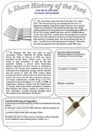 English Worksheet: A Short History of the Fork Part 1