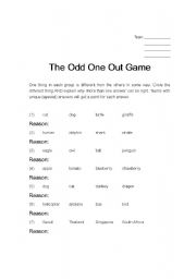 English worksheet: oddoneout