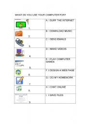 English Worksheet: what do you use your computer for