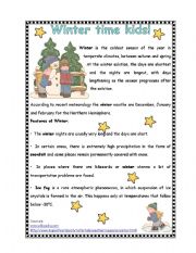 English Worksheet: Winter time kids!