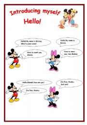 English Worksheet: Introducing myself with Mickey and Minnie!