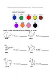 English Worksheet: Animals and colours