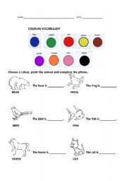 English worksheet: Animals and colours