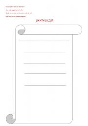 English worksheet: A LIST FOR SANTA