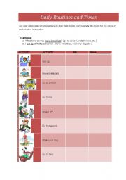 English Worksheet: daily routines and times