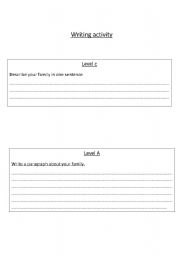 English worksheet: writing activity - about family