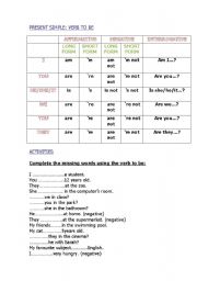 English worksheet: present simple verb to be