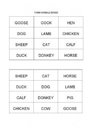 English worksheet: FARM ANIMALS BINGO