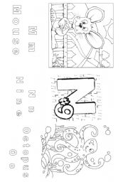 English Worksheet: alphabet M N O  words letters color page