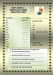 English Worksheet: Past Simple Irregular - Negative Form