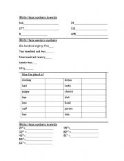 English Worksheet: Ordinal numbers  cardinal numbers and plural