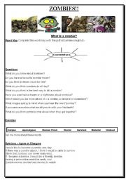 English Worksheet: Zombies