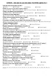 English Worksheet: Fun quizz on London facts