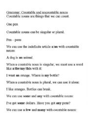 English Worksheet: Countable and uncountable