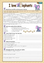 English Worksheet: I LOVE ELEPHANTS