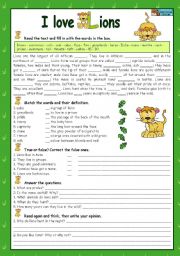 English Worksheet: I LOVE LIONS