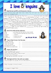 English Worksheet: I LOVE PENGUINS