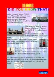 English Worksheet: READING ABOUT LONDON