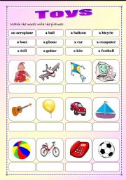 English Worksheet: Toys - vocabulary (editable, B&W version included)
