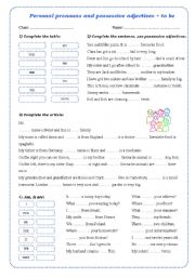 English Worksheet: Personal pronouns, possessive adjectives, to be