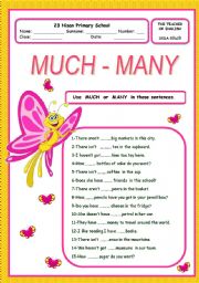 English Worksheet: much many