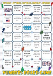 English Worksheet: Numbers Board Game