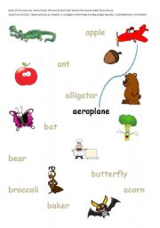 English worksheet: Word matching - letters a and b (students learn to write and read)