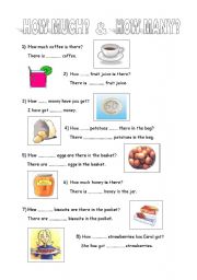 English Worksheet: how much how many