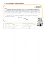 English Worksheet: Reading comprehension- Informal letter