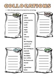 English Worksheet: COLLOCATIONS