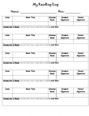 English Worksheet: Making Connections Reading Log