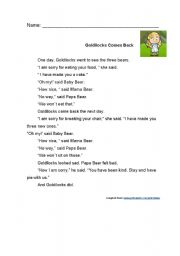 English Worksheet: GOldilocks comes back