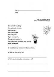 English worksheet: Living and Non living things