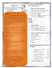 English Worksheet: Reading comprehension  about  Death