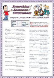 English Worksheet: Something/anythin/anywhere ...