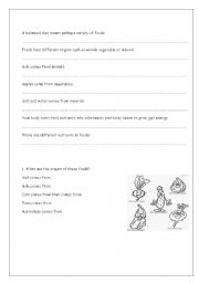 English worksheet: Nutrition