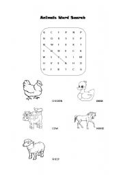 English Worksheet: Animals Word Search