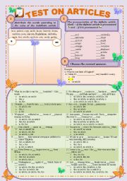 Test on articles: Definite and Indefinite (editable and with keys)